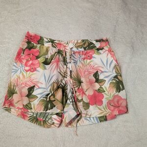 Tommy Bahama Tropical Floral Drawstring Shorts — Pink & Green
